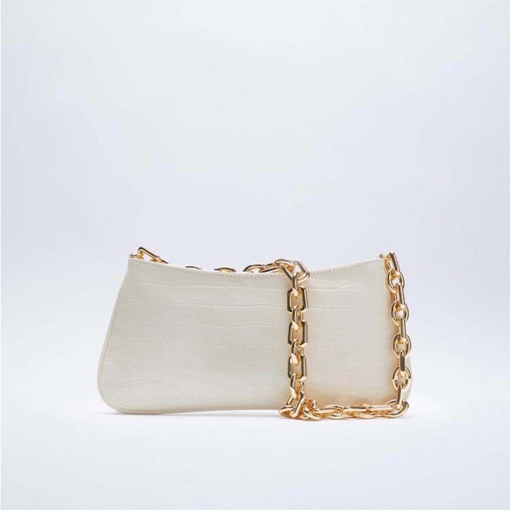 ZARA GOLD CHAIN STRAP ANIMAL EMBOSSED SHOULDER BAG CREAM